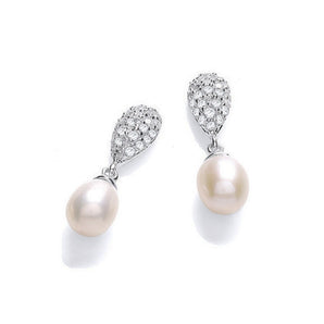 Fancy CZ and Pearl Drop Earrings