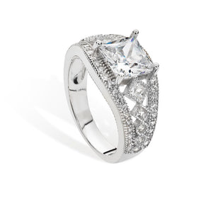 Fancy Square CZ Silver Ring