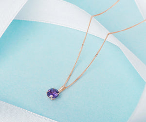 February Birthstone - Amethyst CZ 9ct Gold Pendant Necklace www.urbanpizazz.co.uk