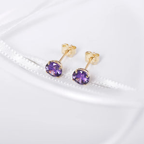 February Birthstone - Amethyst CZ 9ct Gold Stud Earrings www.urbanpizazz.co.uk