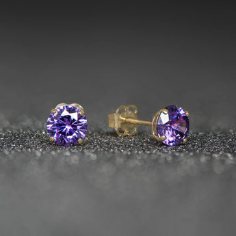 February Birthstone - Amethyst CZ 9ct Gold Stud Earrings www.urbanpizazz.co.uk