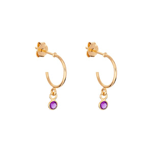 February Birthstone - Amethyst CZ Gold Plated Hoop Earrings