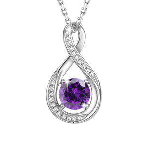 February Birthstone - Amethyst CZ Silver Infinity Pendant Necklace