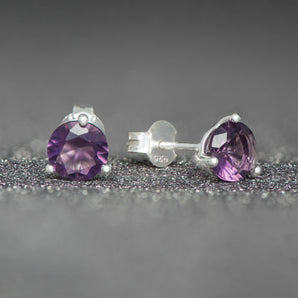 February Birthstone - Amethyst CZ Silver Stud Earrings www.urbanpizazz.co.uk