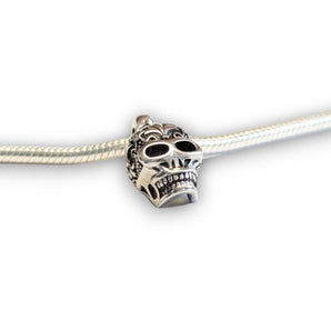 Fleur De Lis Skull Sterling Silver Dangle Charm