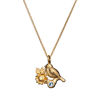 Sterling Silver Flora and Bird Pendant Necklace layered in 14ct Gold Plating