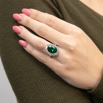 Emerald Cubic Zirconia Flower Silver Ring