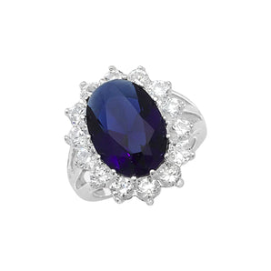 Sapphire Cubic Zirconia Flower Silver Ring