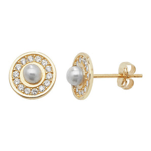 9ct Gold Pearl and Cubic Zirconia Circle Earrings www.urbanpizazz.co.uk