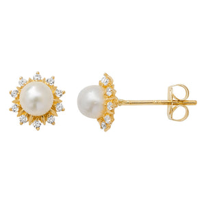 9ct Gold Cubic Zirconia and Pearl Sunshine Earring