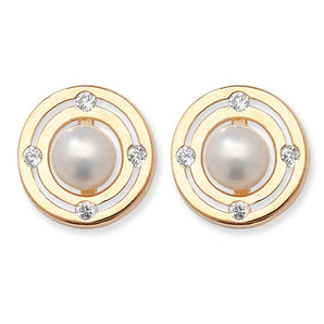 9ct Gold Circle Pearl Earrings With Cubic Zirconia