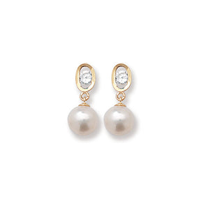 9ct Gold Cubic Zirconia With 6mm Pearl Earrings www.urbanpizazz.co.uk