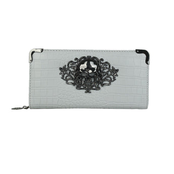 Grey Regal Chic Skull and Crocodile Print Purse