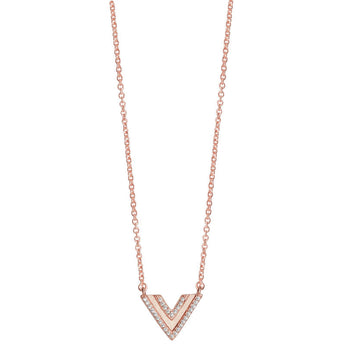 Sterling Silver Geometric V Necklace Layered with Rosr Gold Plating