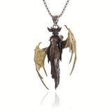 Fantasy Style Golden Dragon Winged Witch Pendant Necklace