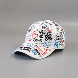 White and Red Graffiti Style Baseball Caps