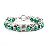 Green Malachite and Hematite Stainless Steel Bracelets