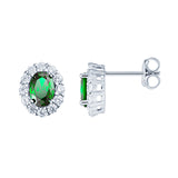 Halo Emerald Cubic Zirconia Silver Earrings