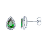 Teardrop Emerald Cubic Zirconia Silver Earrings