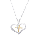 Sterling Silver Heart and Cross Pendant Necklace