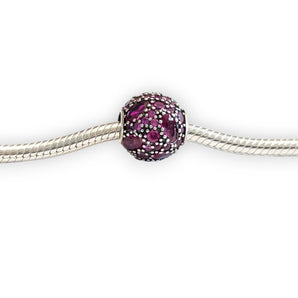 Hot Pink Sterling Silver CZ Bead Charm