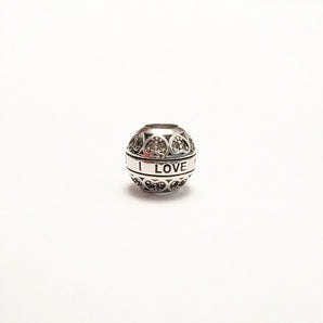 Sterling Silver Charm Bead Inscribed with I Love You