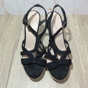 New Look Chunky Black Wedged Sandals Size UK 5 / EUR 38