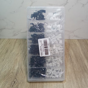 Cable Tidy Clips Pack - Black & White 4mm/5mm/6mm/8mm/10mm/12mm - 390Pcs