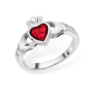 January Birthstone - Garnet Cubic Zirconia Claddagh Ring