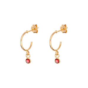 January Birthstone - Garnet CZ Gold Plated Hoop Earrings