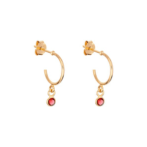 January Birthstone - Garnet CZ Gold Plated Hoop Earrings