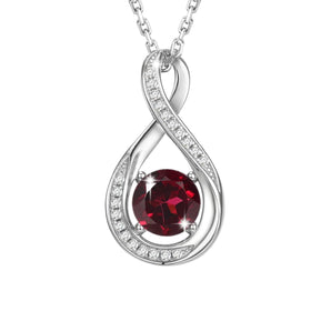 January Birthstone - Garnet CZ Silver Infinity Pendant Necklace