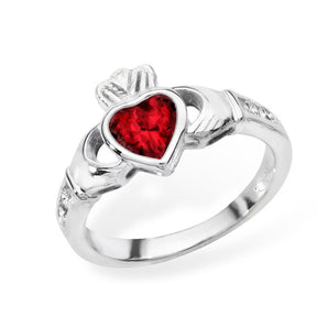 July Birthstone - Ruby Cubic Zirconia Claddagh Ring