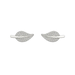 Sterling Silver Leaf Style Cubic Zirconia Earrings