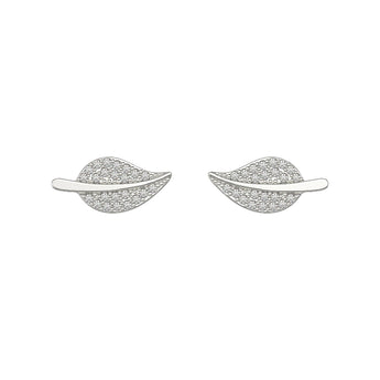 Sterling Silver Leaf Style Cubic Zirconia Earrings