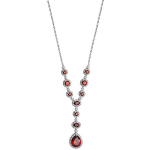 Exquisite Ruby CZ Silver Drop Necklace
