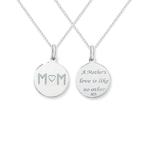 A Mothers Love Double Sided Silver Pendant Necklace www.urbanpizazz.co.uk