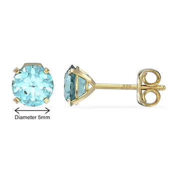 March Birthstone - Aquamarine CZ 9ct Gold Stud Earrings