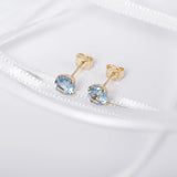 March Birthstone - Aquamarine CZ 9ct Gold Stud Earrings