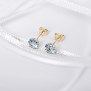 March Birthstone - Aquamarine CZ 9ct Gold Stud Earrings