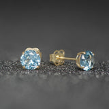 March Birthstone - Aquamarine CZ 9ct Gold Stud Earrings