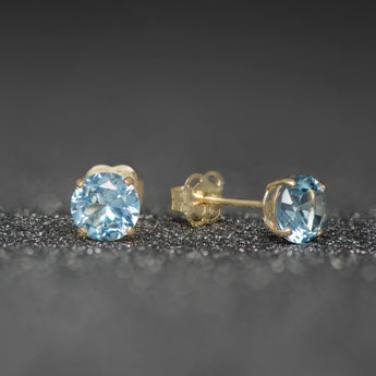 March Birthstone - Aquamarine CZ 9ct Gold Stud Earrings