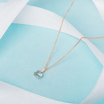 March Birthstone - Aquamarine CZ 9ct Gold Pendant Necklace