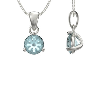 March Birthstone - Aquamarine CZ Silver Pendant Necklace