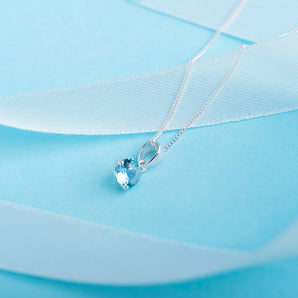 March Birthstone - Aquamarine CZ Silver Pendant Necklace