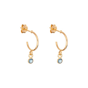 March Birthstone - Aquamarine CZ Gold Plated Hoop Earrings