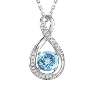 March Birthstone - Aquamarine CZ Silver Infinity Pendant Necklace