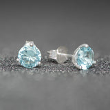 March Birthstone - Aquamarine CZ Silver Stud Earrings