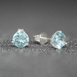 March Birthstone - Aquamarine CZ Silver Stud Earrings