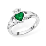 May Birthstone - Emerald Cubic Zirconia Claddagh Ring